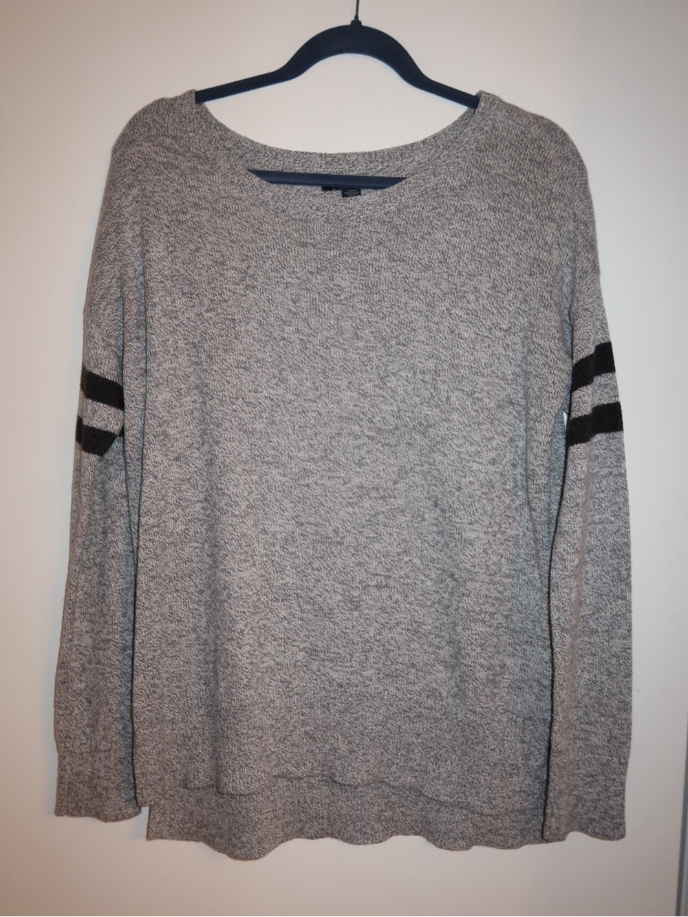 American Eagle Outfitters Gray Crewneck Sweater with Black Sleeve Stripes